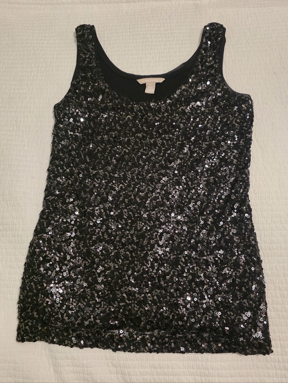 Banana Republic Black Sequin Shimmer Scoop Neck Tank Top Size M